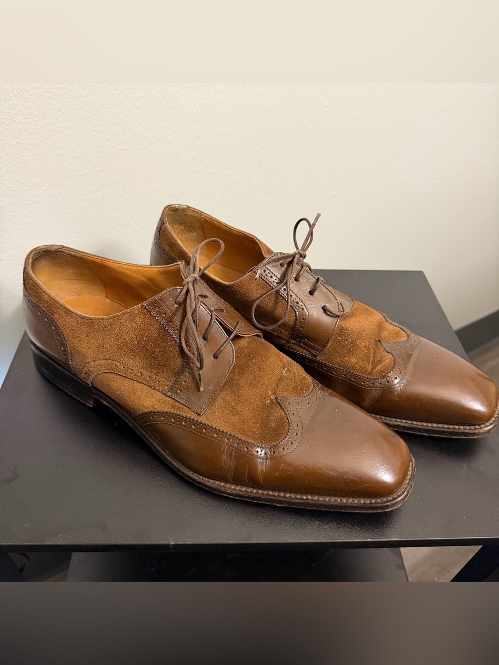 Moreschi Italy Brown Leather Suede Wingtip Spectator Derby Shoe Mens 11 Handmade